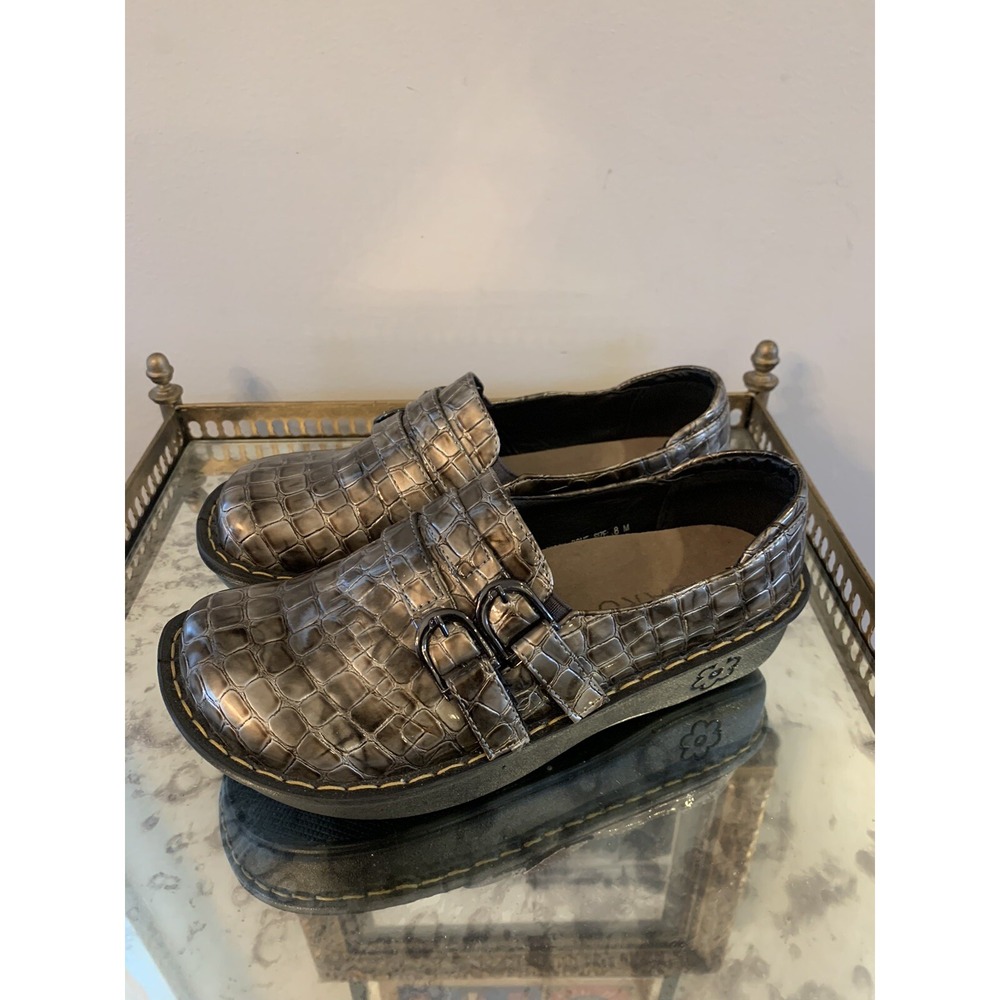 Ingaro Shoes Womens 8‎ Rome Bronze Metallic Croc Print Buckle Wedge Comfort